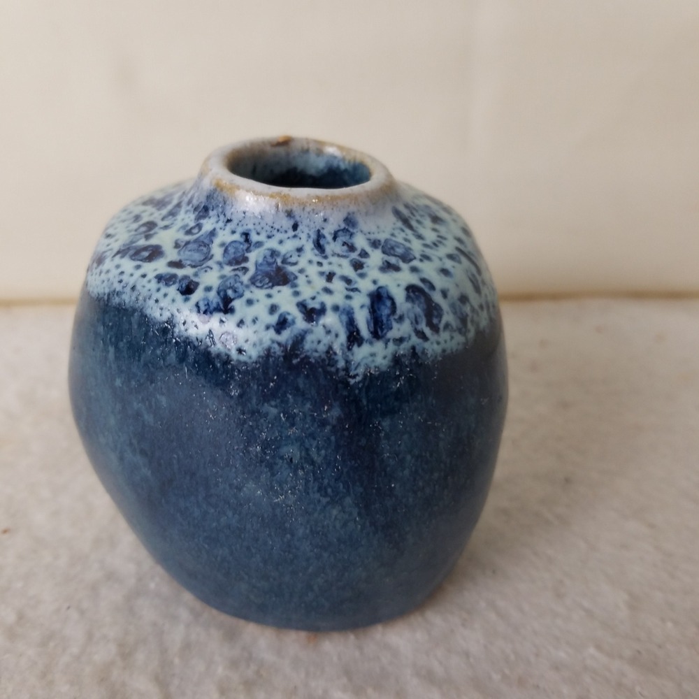 Ceramic Vase Blue‎ Textured Décor Accent Bud Vase Art Pottery Small